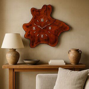 Vintage Live Edge Cypress Wall Clock – Natural Wood Slab Clock, Rustic 1970s Dec